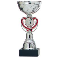 Luxe trofee/prijs beker - zilver - rood hart - kunststof - 15 x 7 cm - sportprijs   -