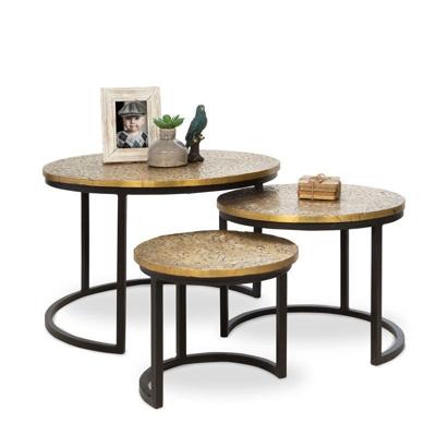 Ronde Bijzettafels Peppe (set van 3)  | Metaal  | Goud Zwart