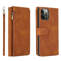 iPhone 16 Pro hoesje - Bookcase - Pasjeshouder - Portemonnee - Rits - Kunstleer - Bruin