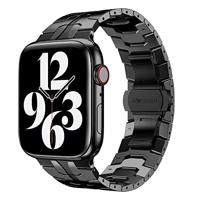 By Qubix - Stalen schakelband - Zwart - Compatible met Apple watch 44mm / 45mm / 46mm / 49mm - Compatible Apple watch bandjes