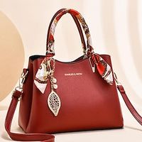 Dames Handtas Crossbody zak emmer zakken Boston-tas PU-nahka Winkelen Dagelijks Hanger Grote capaciteit waterdicht Duurzaam Effen Kleur Donkerblauw (met blauwe zijden sjaal) Rood (met rode zijden Lightinthebox