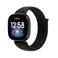 By Qubix - Compatible met Fitbit Versa 3 - Fitbit Versa 4 - Fitbit Sense 1 - Fitbit Sense 2 - Sport loop nylon bandje - Zwart gemêleerd - Compatible fitbit bandje