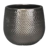 Bloempot brons ribbels keramiek voor kamerplant H12 x D14 cm - Plantenpotten