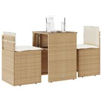 3-delige Bistroset met kussens poly rattan beige - thumbnail