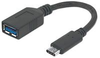Manhattan 355285 SuperSpeed USB-C aansluitkabel, gecertificeerd volgens USB-IF (USB 3.1, Gen1, type C-stekker - type A-bus, 5 Gbit/s) 15 cm zwart