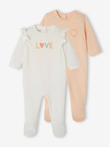 Set van 2 "love" jersey slaappakjes baby perzik