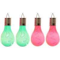 4x Buiten/tuin LED groen/rood peertjes solar verlichting 14 cm - thumbnail