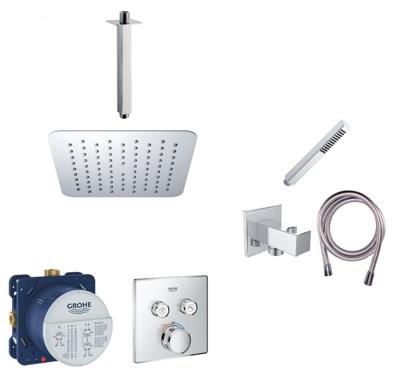 Grohe Grohtherm SmartControl inbouw regendouche vierkant plafondarm 20cm kop