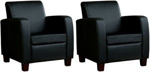 Set van 2 Zwarte leren landelijke fauteuils Joy - poot hout bruin - Toledo Leer Nero (zwart leer)