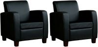 Set van 2 Zwarte leren landelijke fauteuils Joy - poot hout bruin - Toledo Leer Nero (zwart leer) - thumbnail