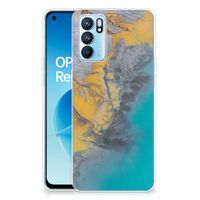 OPPO Reno 6 5G TPU Siliconen Hoesje Marble Blue Gold - thumbnail