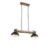 QAZQA Industriële hanglamp donkergrijs met mango hout 2-lichts - - thumbnail