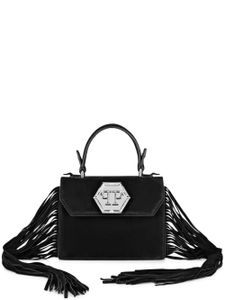 Philipp Plein sac Small Superheroine Fringe en daim - Noir