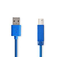 NEDIS USB-kabel | USB 3.2 Gen 1 | USB-A-stekker | USB-B-stekker | 5 Gbps | vernikkeld | 2,00 m | rond | PVC | blauw | tas polybag 2,00 m 2,00 m