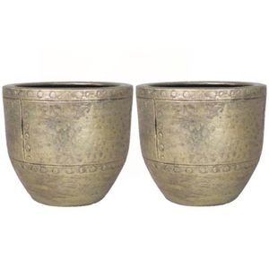 2x stuks bloempot/plantenpot van keramiek in het industrieel goud D23 en H21 cm