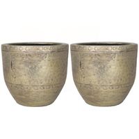 2x stuks bloempot/plantenpot van keramiek in het industrieel goud D23 en H21 cm - thumbnail