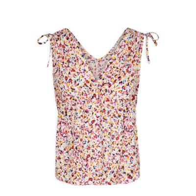 Morgan top met all over print en plooien ecru Morgan top met all over print en plooien ecru