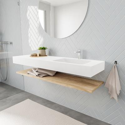 Zaro ALAN vrijhangende wastafel 150cm met wasbak Enkel rechts en planchet in kleur washed oak 0 lade(s) Zaro ALAN vrijhangende wastafel 150cm met wasbak Enkel rechts en planchet in kleur washed oak 0 lade(s)