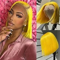 Echt haar 4x13 Sluiting Pruik Middelste stuk Gratis deel Braziliaans haar Recht Oranje Pruik 150% Haardichtheid met babyhaar lijmloze Pre-geplukt Voor Dames Kort Kanten pruiken van echt mensenhaar Lightinthebox