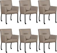 Set van 6 Taupe leren moderne eetkamerstoelen Lucky - Toledo Leer Khaki (taupe leer)