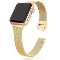 By Qubix - Milanese slim fit bandje - Goud - Compatible met Apple Watch 38mm / 40mm / 41mm / 42mm - Compatible Apple watch bandjes
