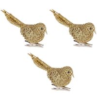 6x Kerstboomversiering glitter gouden vogeltjes op clip 12 cm