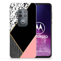 Motorola One Zoom TPU Hoesje Zwart Roze Vormen - thumbnail