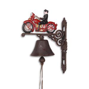 A PAIR OF CAST IRON RED MOTORCYCLE BELLS