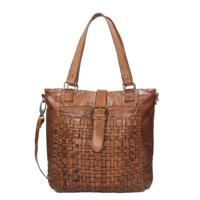 Bear Design Cow Lavato Woven Schoudertas cognac