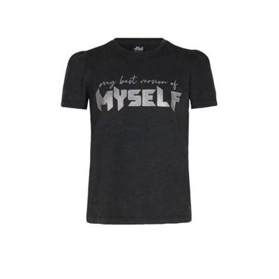 Jill & Mitch by Shoeby T-shirt Ellis met tekst en glitters antraciet/zilver Jill & Mitch by Shoeby T-shirt Ellis met tekst en glitters antraciet/zilver