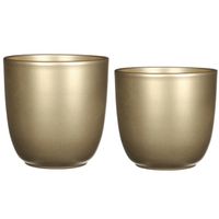 Plantenpot/bloempotten set - 2x stuks - keramiek - goud - D25 en D31 cm - thumbnail