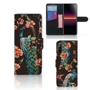 Sony Xperia L4 Telefoonhoesje met Pasjes Pauw met Bloemen