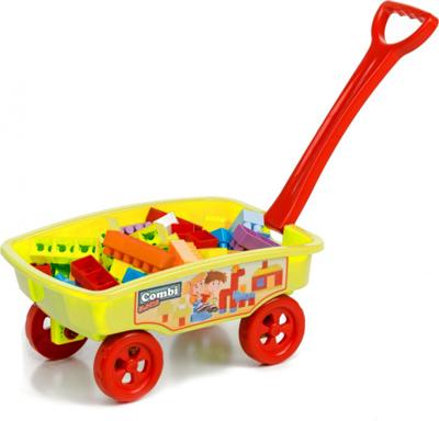 Paradiso Toys blokkenwagen 69 cm geel 50 delig