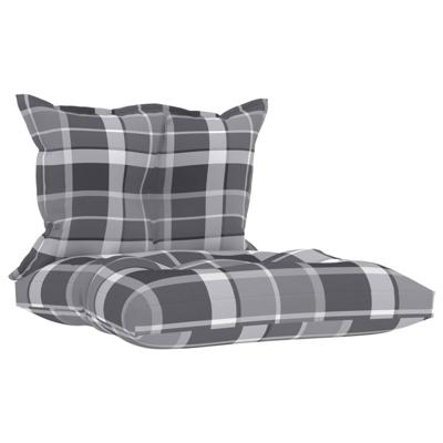 vidaXL Palletkussens 2 st ruitpatroon stof grijs