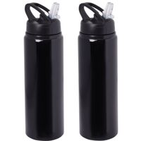 Waterfles/sportfles/drinkfles Sporty - 2x - zwart - aluminium/kunststof - 800 ml - thumbnail