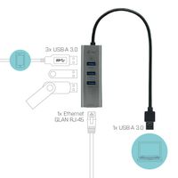 I-tec Metal U3METALG3HUB USB 3.0 (3.1 Gen 1) Type-A 5000Mbit/s Grijs hub & concentrator - thumbnail