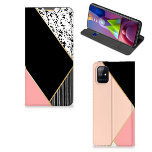 Samsung Galaxy M51 Stand Case Zwart Roze Vormen