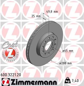 Remschijf COAT Z ZIMMERMANN, Remschijftype: Binnen geventileerd, u.a. für Seat, VW, Skoda, Audi