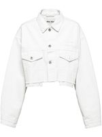 Miu Miu veste crop en jean à logo brodé - Blanc