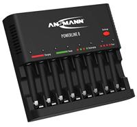 ANSMANN batterijlader voor 8x AA/AAA NiMH-batterijen (laden/ontladen) 8-batterijlader met individuele slotbewaking - Powerline 8