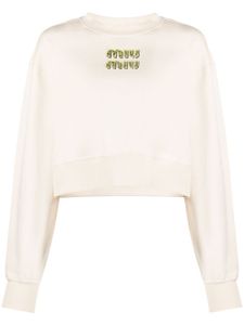 Miu Miu sweat en coton à logo strassé - Tons neutres