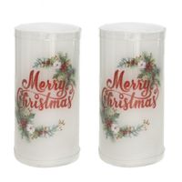 LED kaarsen/stompkaarsen - 2x st - Merry Christmas - wit - H15 cm