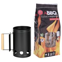 BBQ/Barbecue briketten starter met houten handvat zwart 27 cm met 80x BBQ aanmaakblokjes - thumbnail