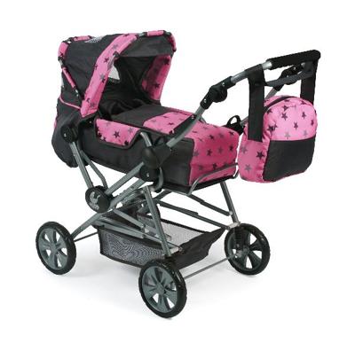 Luxe grote poppenwagen Road Star - Stars Grijs