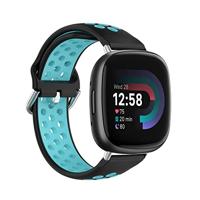 By Qubix - Compatible met Fitbit Versa 3 & 4 / Sense 1 & 2 - Sport editie - Large - Zwart + blauw - Compatible fitbit bandje