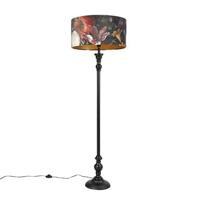 QAZQA Vloerlamp zwart met velours kap bloemen goud 50 cm - Classico - thumbnail