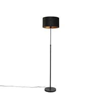 QAZQA - Klassiek | Antiek Vloerlamp zwart met velours kap zwart met goud 35 cm - Parte | Woonkamer | Slaapkamer - Staal Cilinder |Langwerpig |Rond - E27 Geschikt voor LED - Max. 1 x 60 Watt