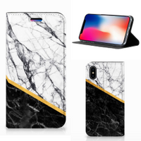 Apple iPhone X | Xs Standcase Marmer Wit Zwart - Origineel Cadeau Man