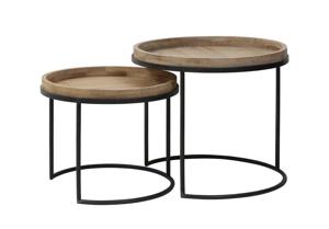 Light & Living Bijzettafel Copan Set van 2 stuks, zwart+hout - Rond