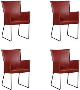 Set van 4 Rode leren industriële eetkamerstoelen Mate - Granada leer Rouge (rood leer)